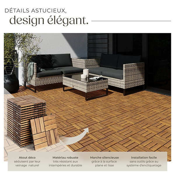 TECTAKE - Dalles de terrasse TABULA 12 lames marron - large