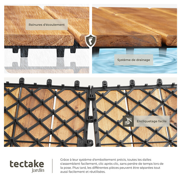 TECTAKE - Dalles de terrasse TABULA 4 lames marron - large