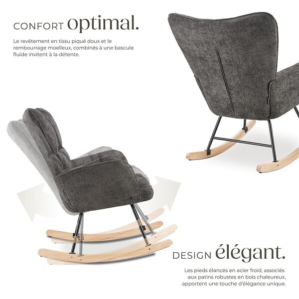 TECTAKE - Fauteuil à bascule TORVE rembourré Chenille anthracite - large