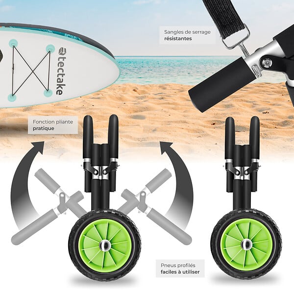 TECTAKE - Chariot de transport de surf WaveWheel noir/vert - large