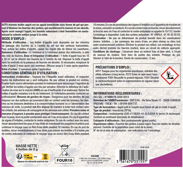 ACTO - 4 boîtes-appât anti-fourmis - Gel formicide - 4x2g - large