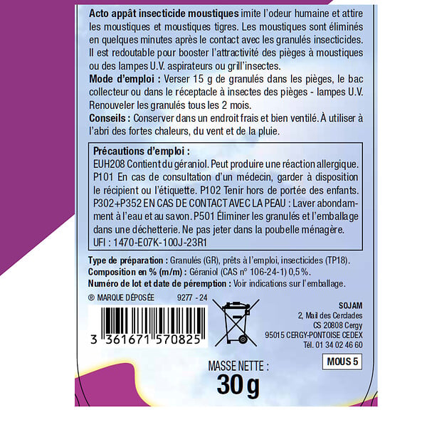 ACTO - Granulés appât anti-moustiques tigres - 30g - large