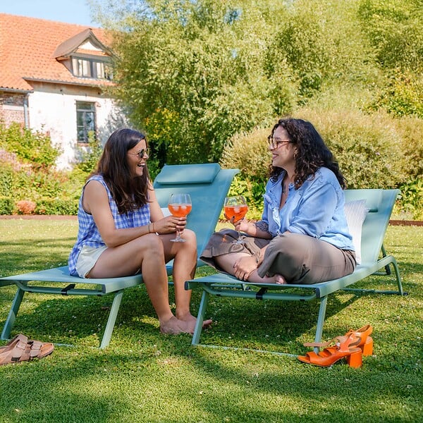 OVIALA - Lot de 2 bains de soleil inclinable avec roues vert cactus - Olmeta - large