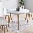 ID MARKET - Table à manger fixe ronde ANGELA 4-6 personnes blanc pieds bois 110 cm - vignette