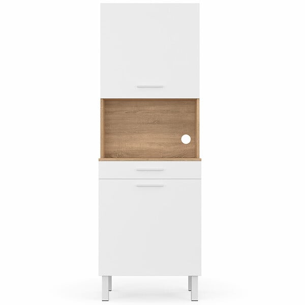 ID MARKET - Buffet de cuisine 60 CM CINA 2 portes + tiroir façon hêtre et blanc - large