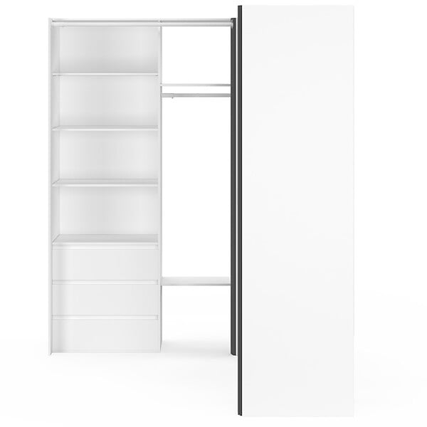 ID MARKET - Dressing extensible d'angle MARLON 230 x 140 x 180 cm blanc avec penderies + étagères + rideaux gris - large