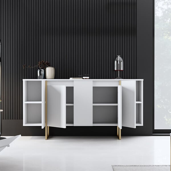 CONCEPT USINE - Buffet design blanc et or 160 cm - 4 portes LUXOR - large