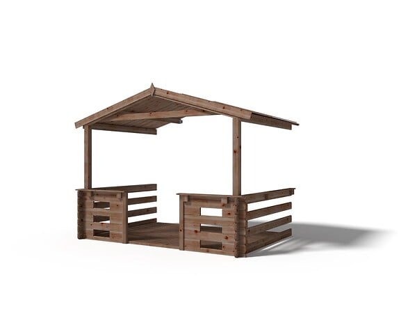 ALTANKA - Terrasse en bois avec balustrade pour abri en bois - 6m2 - 3m x 2m - imprégnée - couleur: marron - DOM147 - large