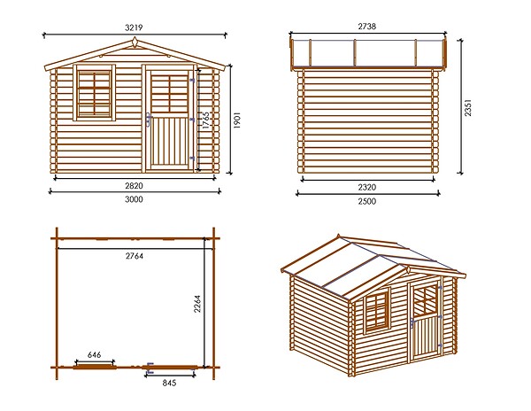 ALTANKA - Abri de jardin en bois - 7.5m2 - 3x2.5m - Ep. 28mm - Couleur: naturel - DOM469 - large
