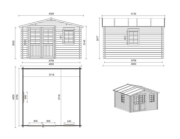 ALTANKA - Abri de jardin en bois - 16m2 - 4x4m - Ep. 40mm - Couleur: naturel - DOM611 - large
