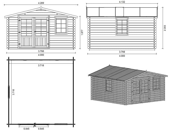 ALTANKA - Abri de jardin en bois - 16m2 - 4x4m - Ep. 40mm - Couleur: naturel - DOM371 - large
