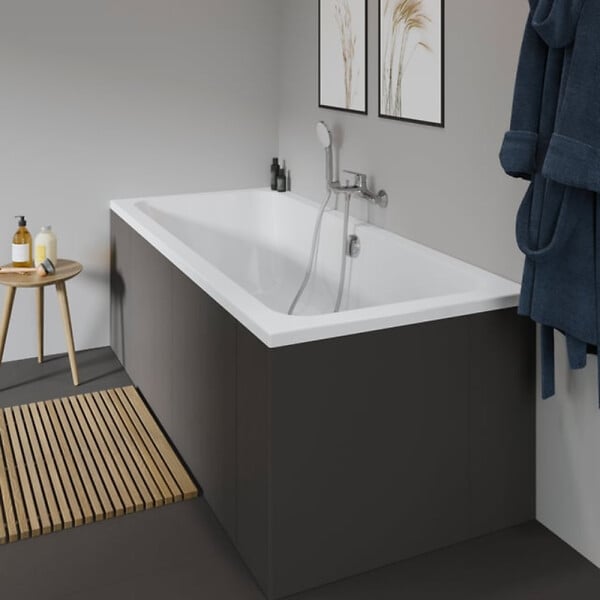 DURAVIT - Baignoire droite D-Code bonde au cente 170 x 70 cm + Pare bain AURYS Raywall chromé version gauche - large