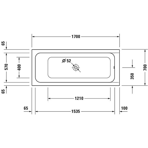 DURAVIT - Baignoire droite D-Code bonde au cente 170 x 70 cm + Pare bain AURYS Raywall chromé version gauche - large