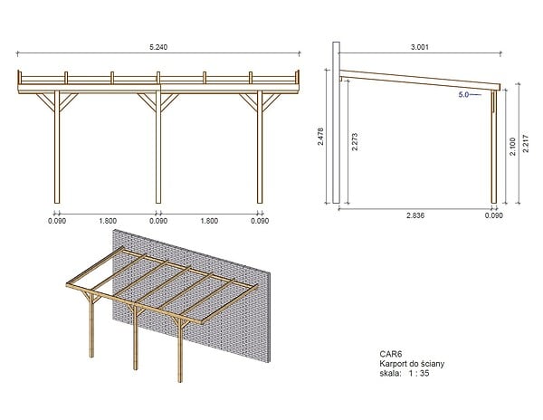 ALTANKA - Carport, abri de voiture  3x5.24 m - 15 m2 - adossé  - CAR6 - large