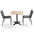 OVIALA - Ensemble table de jardin en bois et 2 chaises en métal gris - Times square - vignette