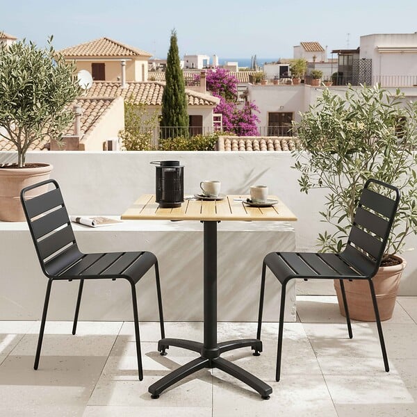OVIALA - Ensemble table de jardin en bois et 2 chaises en métal gris - Times square - large