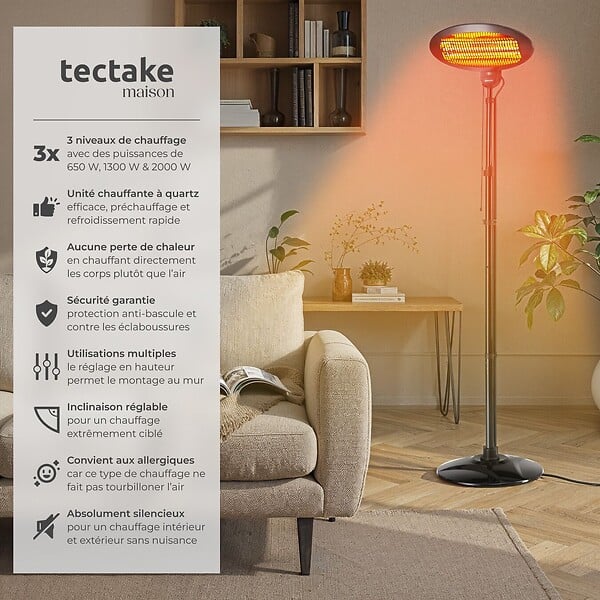 TECTAKE - Radiateur infrarouge Solaris Monolith 2000W réglable en hauteur noir - large