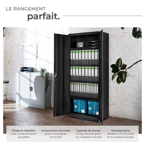 TECTAKE - Armoire de classement en métal verrouillable ajustable en noir - large