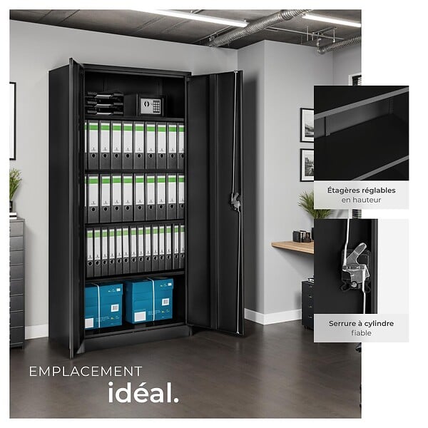 TECTAKE - Armoire de classement en métal verrouillable ajustable en noir - large