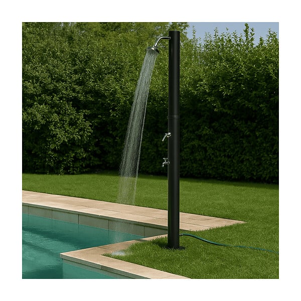 KZ GARDEN - Douche Solaire noire Ø 15cm 20L Chauffe eau Hauteur 217cm 3.5Bar Pommeau et Mitigeur Chromés Douche de Jardin KZ - large