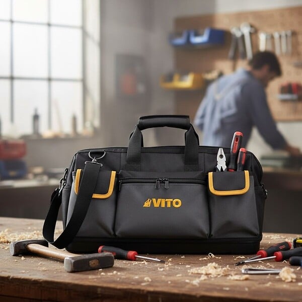 VITO - Sac à outils Professionnel 35L 8 Poches 17 compartiments Charge 25Kg Base rigide Fond étanche Bandoulière Confort VITO - large