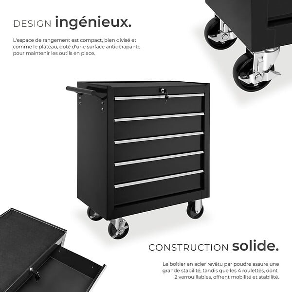 TECTAKE - Servante d'atelier 5 tiroirs noir - large