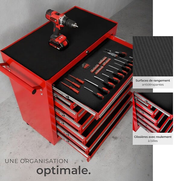 TECTAKE - Servante d'atelier 7 tiroirs rouge - large