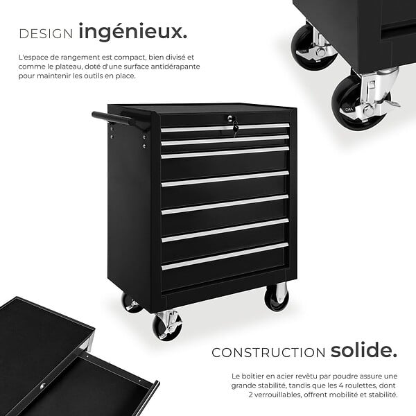 TECTAKE - Servante d'atelier 7 tiroirs noir - large