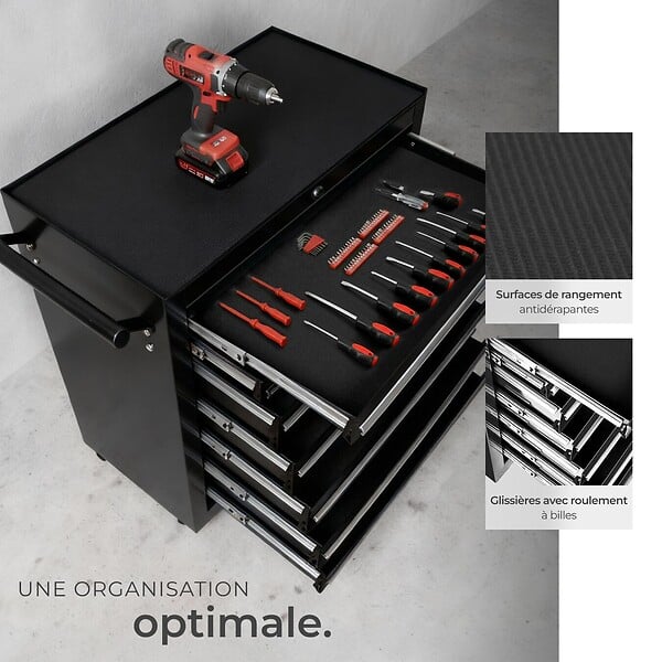 TECTAKE - Servante d'atelier 7 tiroirs noir - large