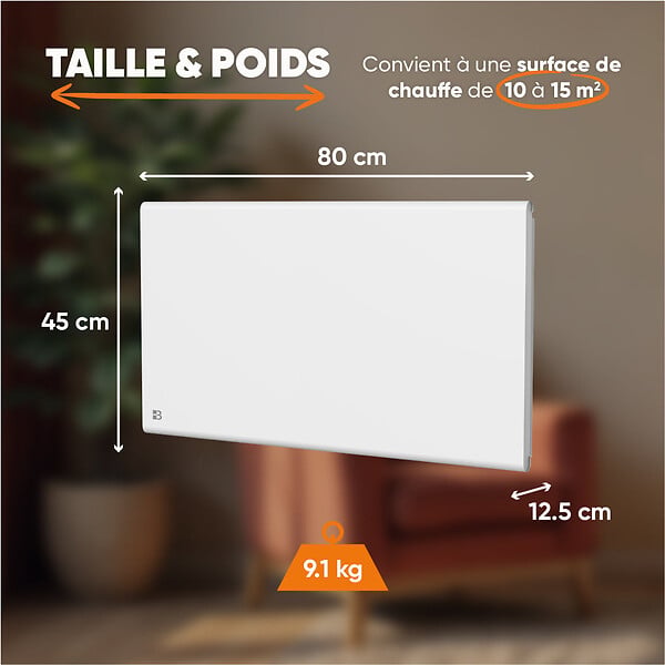 BESTHERM - Radiateur électrique fixe à inertie sèche - Double cœur de chauffe - BESTHERM - FREYA 1500W - horizontal blanc - NF - large