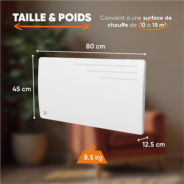 BESTHERM - Radiateur électrique fixe à inertie sèche fonte - BESTHERM - MOTU 1500W - horizontal blanc - NF - large
