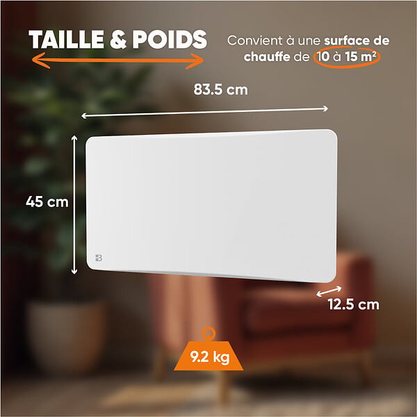 BESTHERM - Radiateur électrique fixe à inertie sèche céramique 1500W plug & play OVEO horizontal blanc - large