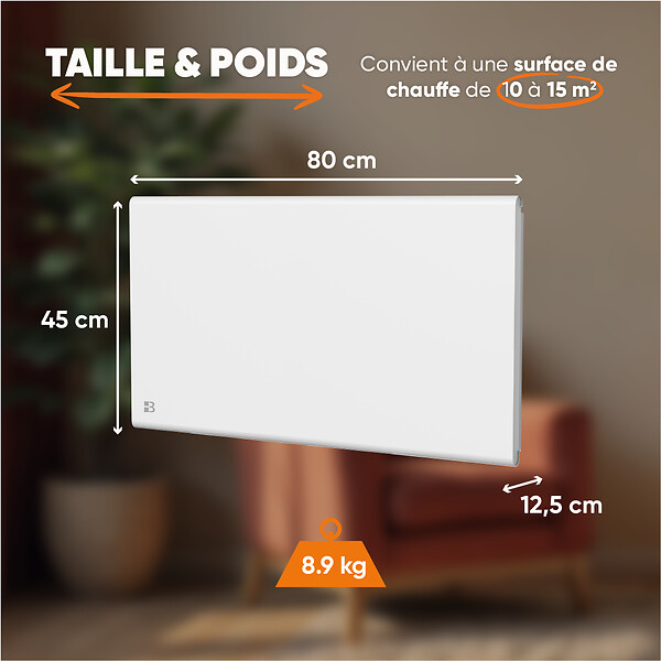 BESTHERM - Radiateur électrique fixe à inertie sèche - Double cœur de chauffe - BESTHERM - NEMESIS 1500W - horizontal blanc - NF - large