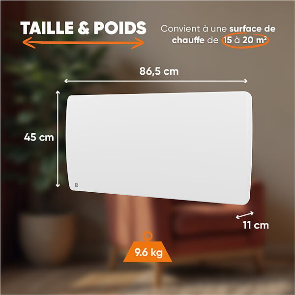 BESTHERM - Radiateur électrique fixe à inertie sèche céramique 2000W ARIA horizontal blanc - large