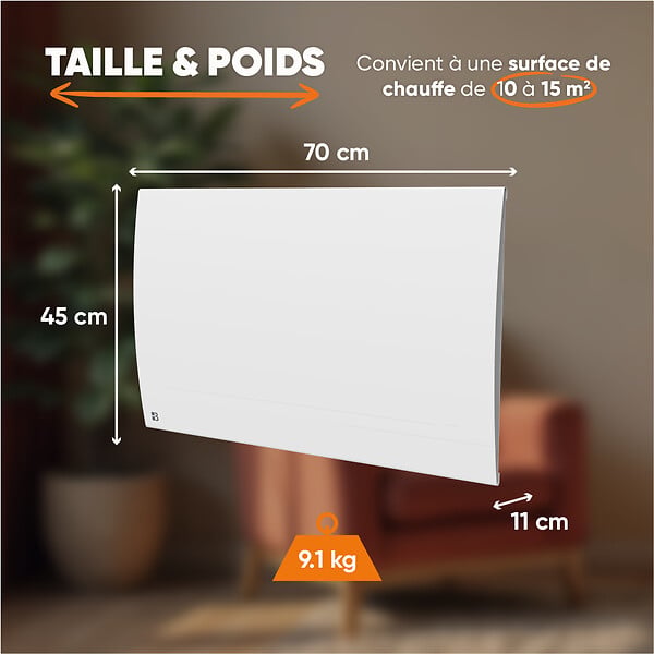 BESTHERM - Radiateur électrique fixe connecté WiFi à inertie sèche céramique - BESTHERM - LESSO CONNECT 1500W - horizontal blanc - large