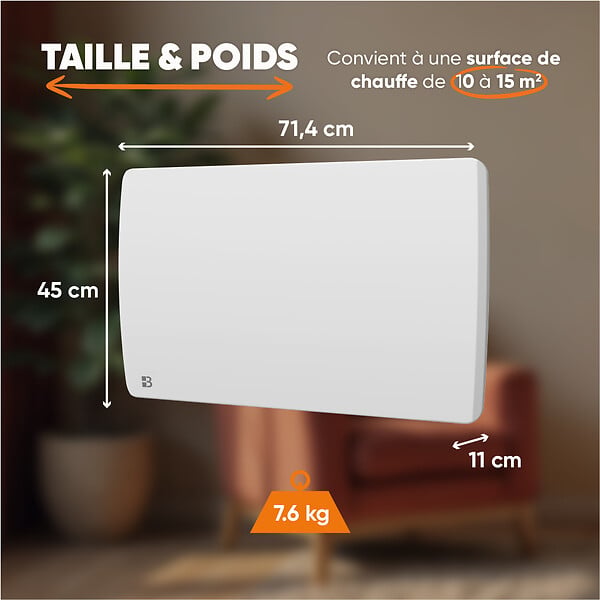 BESTHERM - Radiateur électrique fixe à inertie sèche céramique 1500W ARIA horizontal blanc - large