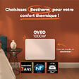 BESTHERM - Radiateur électrique fixe à inertie sèche céramique - BESTHERM - OVEO 1000W - Thermostat interchangeable - horizontal blanc - NF - vignette