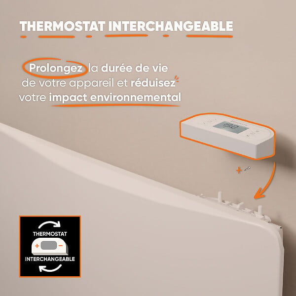 BESTHERM - Radiateur électrique fixe à inertie sèche céramique - BESTHERM - OVEO 1000W - Thermostat interchangeable - horizontal blanc - NF - large