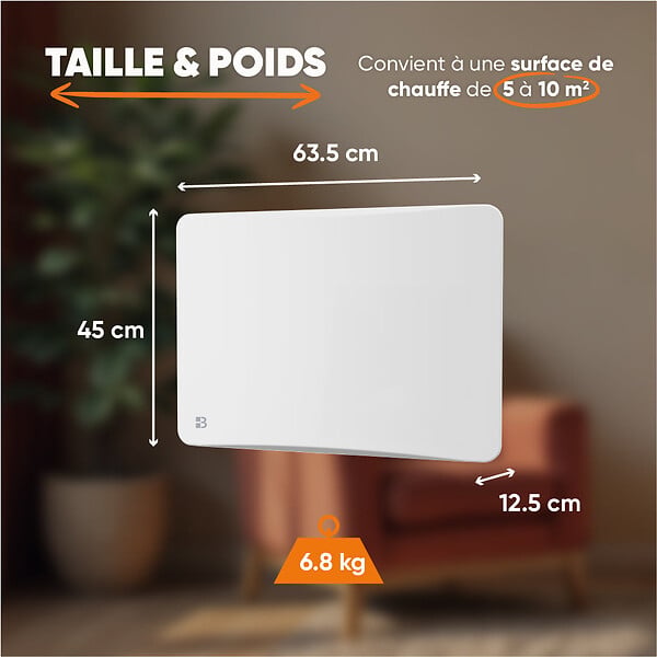 BESTHERM - Radiateur électrique fixe à inertie sèche céramique - BESTHERM - OVEO 1000W - Thermostat interchangeable - horizontal blanc - NF - large