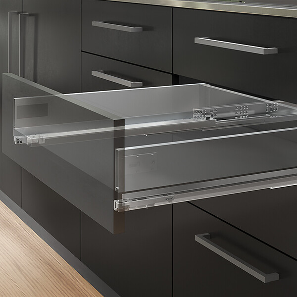 EMUCA - Tiroir extérieur Vertex avec réglages 3D hauteur 93mm, 40kg, profondeur 450mm, Acier, Gris anthracite - large