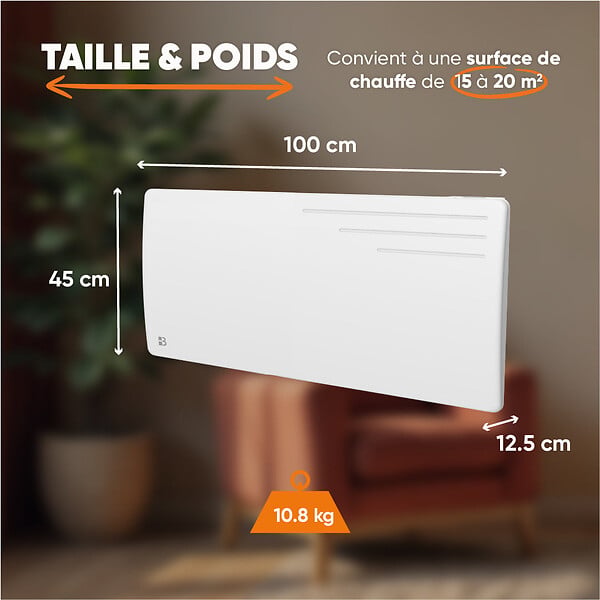 BESTHERM - Radiateur électrique fixe à inertie sèche fonte - BESTHERM - MOTU 2000W - horizontal blanc - NF - large