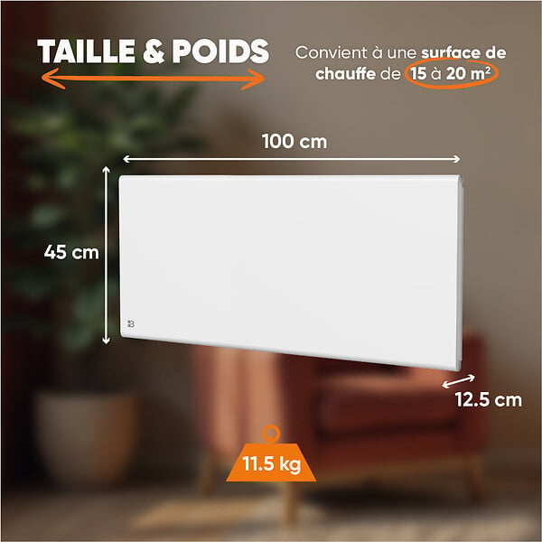 BESTHERM - Radiateur électrique fixe à inertie sèche - Double cœur de chauffe - BESTHERM - FREYA 2000W - horizontal blanc - NF - large