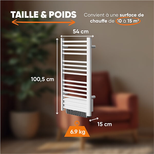 BESTHERM - Sèche-serviette électrique sans fluide avec soufflerie - BESTHERM - HESTIA 500 + 1000W - blanc - large