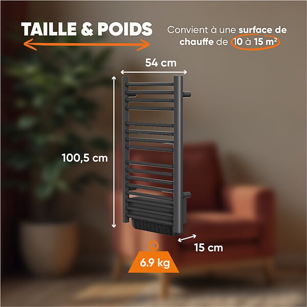 BESTHERM - Sèche-serviette électrique sans fluide avec soufflerie - BESTHERM - HESTIA 500 + 1000W - noir - large