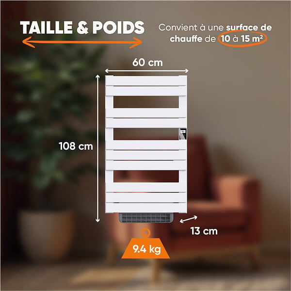 BESTHERM - Sèche-serviette électrique sans fluide avec soufflerie - BESTHERM - HANAE 500 + 1000W - blanc - NF - large