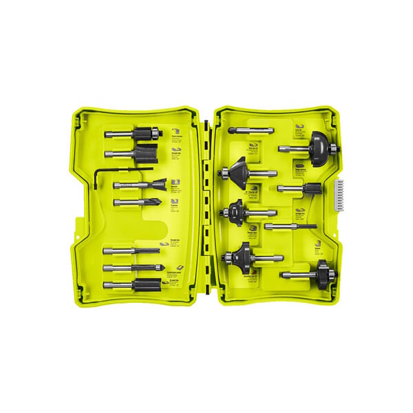 RYOBI - Pack RYOBI - Affleureuse à  bois - RTR18-0 - 18V One+ - Sans batterie ni chargeur - Coffret 15 fraises panachées RAKRBS15 queue de diamètre 6mm - large