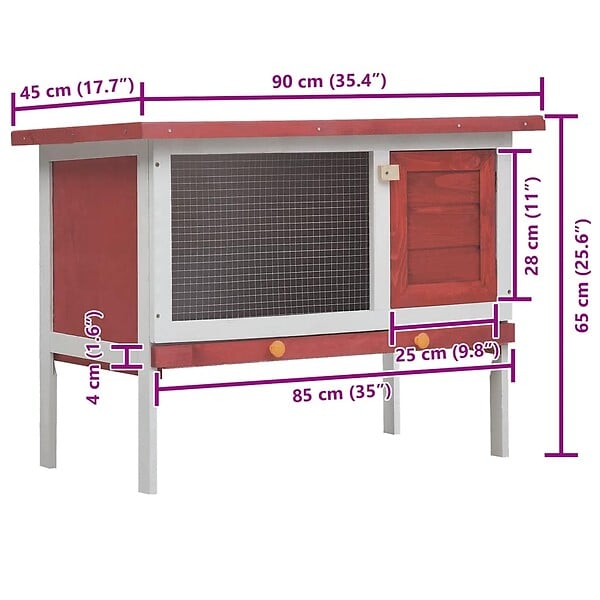 VIDAXL - vidaXL Clapier d'extérieur 1 niveau Rouge Bois - large