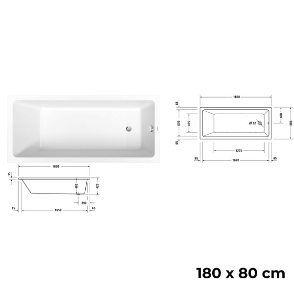 DURAVIT - Baignoire droite No.1 180 x 85 cm + Pare bain droit AURYS Raywall chromé version droite - large