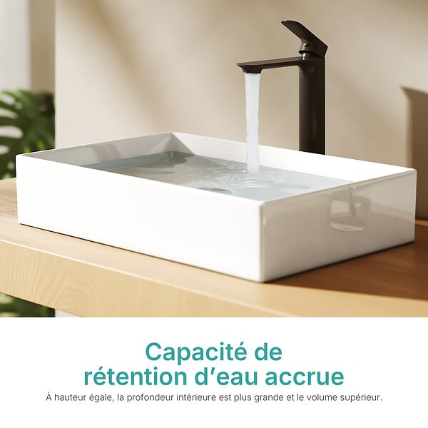 EMKE - EMKE Vasque à poser céramique 510×370×110 mm, Lavabo salle de bain rectangulaire, Lavabo en céramique blanc brillant - large