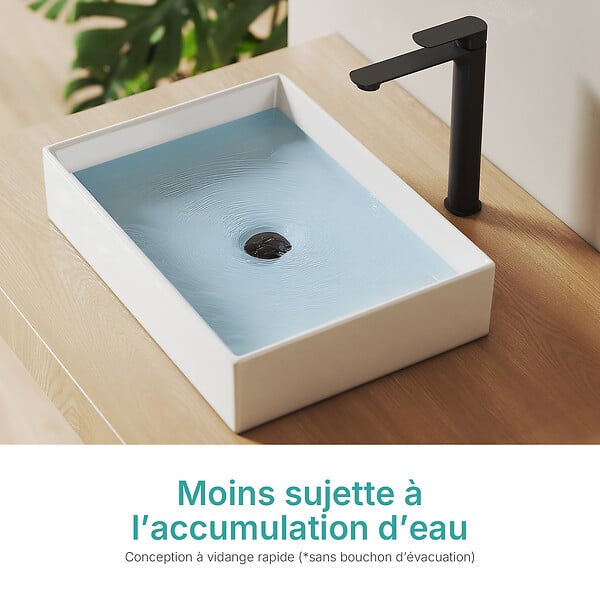 EMKE - EMKE Vasque à poser céramique 510×370×110 mm, Lavabo salle de bain rectangulaire, Lavabo en céramique blanc brillant - large